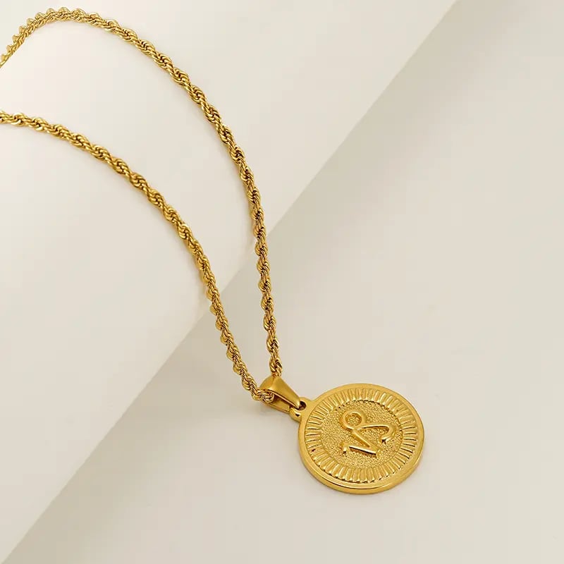 1 piece classic retro style twelve constellations shape stainless steel  gold plated unisex pendant necklace